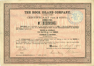 Dutch fund certificate for Rock Island Co 1897
